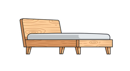 Wooden Bed with Light Gray Mattress and Headboard.