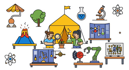 Children Engaging in Science Experiments at Outdoor Camp.