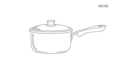 Simple Line Art Illustration of a Covered Cooking Pot with Handle.