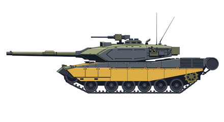 Modern Military Tank with Long Barrel and Camouflage Design.