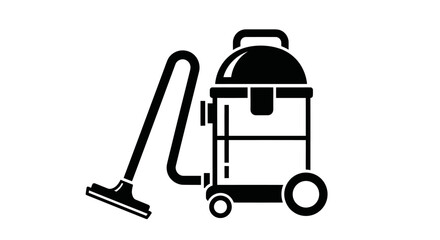 Black Silhouette of a Wheeled Vacuum Cleaner with Hose and Nozzle.