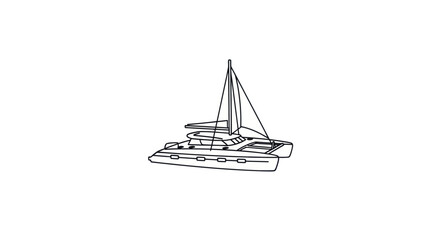 Elegant Catamaran Yacht with Multiple Sails and Decks.
