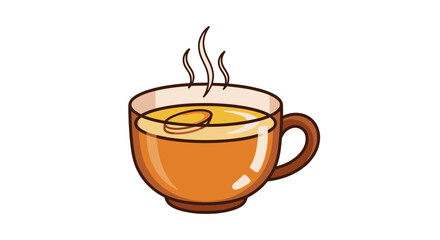 Steaming Hot Drink in Cartoon Cup with Slice Warm Beverage Illustration.