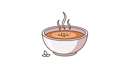 Steaming Bowl of Soup with Fresh Herbs Illustration.