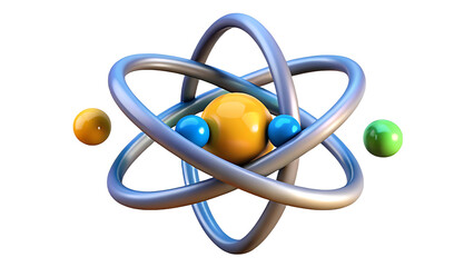 Atom model isolated on white background for science and education concept
