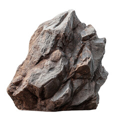 Detailed jagged stone boulder with earthy tones and purple accents isolated