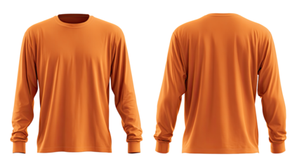 Front and back view of a burnt orange long-sleeve t-shirt
