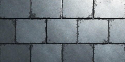 Fototapeta premium Industrial Metal Tiles with Brushed Texture and Subtle Grayscale Tones A close up perspective of industrial metal tiles with a brushed finish. The tiles are arranged in a clean, regular grid pattern.