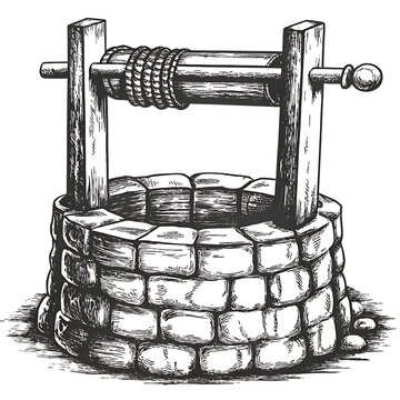 old well images using old engraving style isolated on white background, png, ai generated