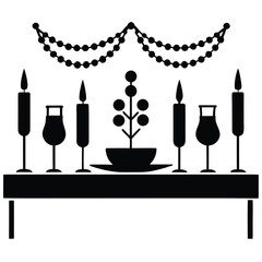 festive table setup with candles  plates  and gar