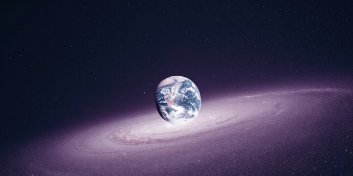 Premium Panoramic Earth in Outer Space with Galaxy and Stars Modern Authentic Cosmic Technology Content for Digital Marketing and Science Advertising