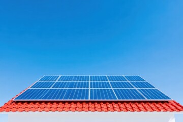 Modern High-Quality Solar Panels on Residential Roof with Clear Blue Sky Premium Sustainable Energy Content for Home Marketing and Advertising Campaigns