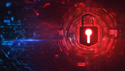 Cybersecurity concept: padlock on digital circuit background