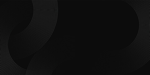 Black abstract background with circle lines. Modern black gray gradient rings.
