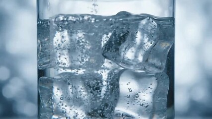 Close Up Shot of Clear Glass Filled with Water and Ice Cubes on Blurred Bokeh Background Refreshment Concept Cold Drink Macro Water Detail Ice Cubes Freshness Concept - Powered by Adobe