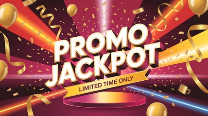 Boost sales with this eye-catching promo jackpot design featuring festive balloons, confetti, and vibrant colors perfect for advertising limited-time offers and exciting promotions