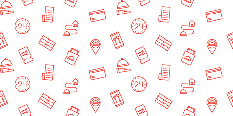 Food Delivery Service Seamless Icon Pattern, Minimal Red Line Art Background, Online Takeout Doodle Texture, 24-Hour Dining Digital Wallpaper
