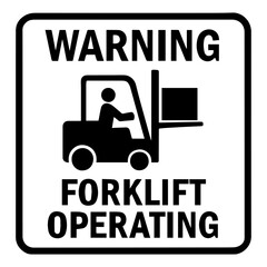 Warning forklift operating icon with transparent background — representing workplace hazard, industrial safety, or material handling area.
