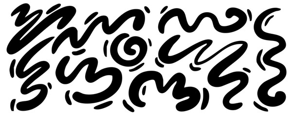 black hand-drawn chunky abstract lines pattern: bold thick wavy doodle scribble background