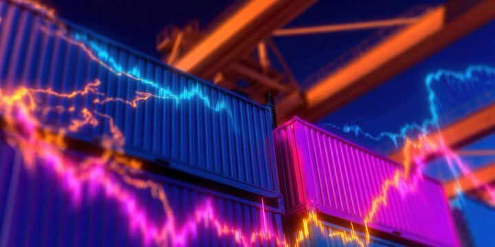 Professional Global Trade Disruption Concept with Shipping Containers and Cranes Modern Economic Volatility for Financial Marketing and Editorial Use