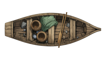 Top-Down View of Weathered Canoe Interior