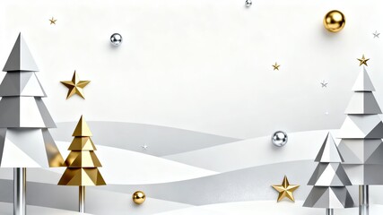 Silver and Gold Christmas Trees Winter Landscape, Minimalist Christmas Design