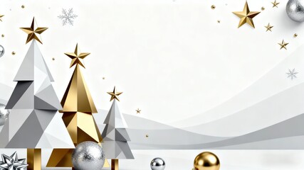 Silver and Gold Christmas Trees with Stars Decorative Image, Christmas Holiday Elements