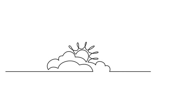 Sunrise one line drawing with clouds