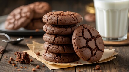 Indulgent Fudgy Chocolate Crinkle Cookies With A Rich Dark Chocolate Flavor Perfect For Any Sweet Craving Served With A Cold Glass Of Milk