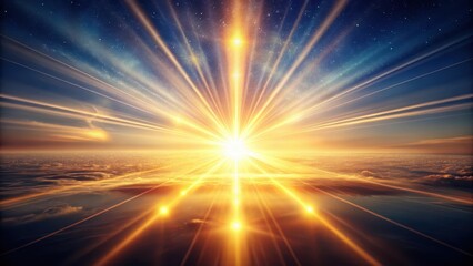 Obraz premium Celestial Radiance A Stunning Sunrise Above a Sea of Clouds with Brilliant Starry Sky and Glowing Light Rays