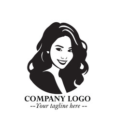 Beautiful Woman Logo Symbol in Black on White Background with Elegant Minimal and Modern Design