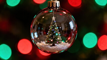 Christmas Bauble with Colorful Bokeh, Christmas Decorative Image