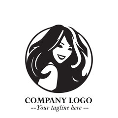 Beautiful Woman Logo Symbol in Black on White Background with Elegant Minimal and Modern Design
