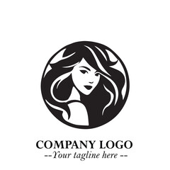 Beautiful Woman Logo Symbol in Black on White Background with Elegant Minimal and Modern Design