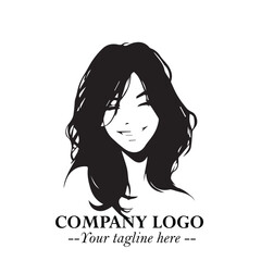 Beautiful Woman Logo Symbol in Black on White Background with Elegant Minimal and Modern Design