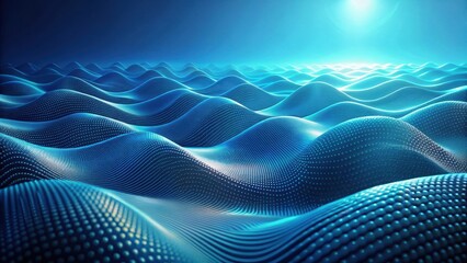 Abstract Blue Wave Pattern, Digital Landscape of Interconnected Nodes and Flowing Lines