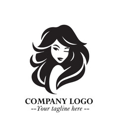 Beautiful Woman Logo Symbol in Black on White Background with Elegant Minimal and Modern Design