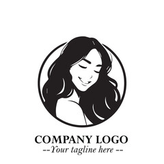 Beautiful Woman Logo Symbol in Black on White Background with Elegant Minimal and Modern Design