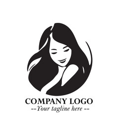 Beautiful Woman Logo Symbol in Black on White Background with Elegant Minimal and Modern Design