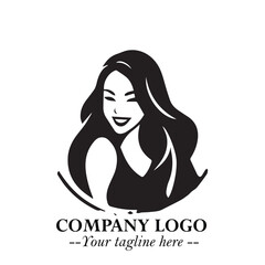 Beautiful Woman Logo Symbol in Black on White Background with Elegant Minimal and Modern Design
