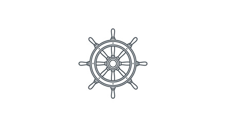 Vintage nautical ships helm wheel with eight spokes isolated black and white line art illustration. © Rizal