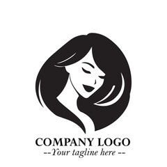 Beautiful Woman Logo Symbol in Black on White Background with Elegant Minimal and Modern Design