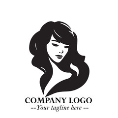 Beautiful Woman Logo Symbol in Black on White Background with Elegant Minimal and Modern Design