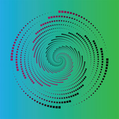 Swirling Vortex: A mesmerizing spiral design created using a grid of squares, rendered in gradients of blue and green, forming a compelling visual effect.