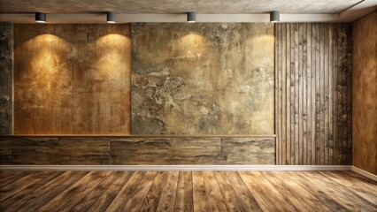 Empty Room with Rustic Walls and Wooden Floor, Ideal for Interior Design Presentation