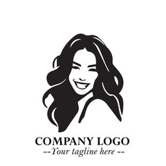 Beautiful Woman Logo Symbol in Black on White Background with Elegant Minimal and Modern Design