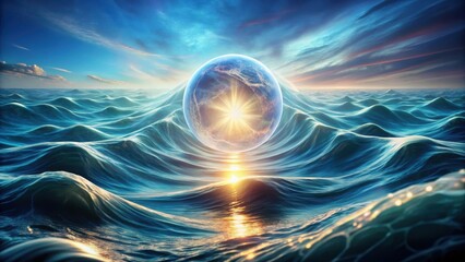 Serene Orb of Light Ascending Over a Vast, Undulating Ocean at Dawn