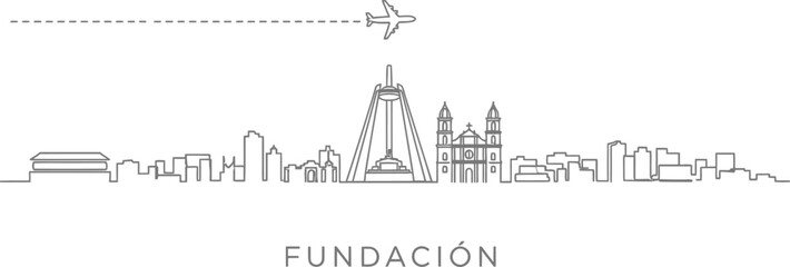 Obraz premium Fundación Skyline with Airplane and Modern Architecture