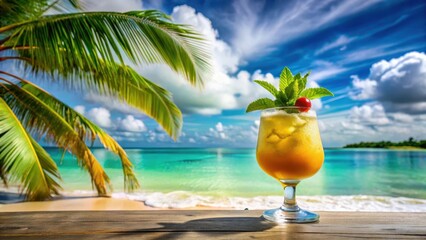 Tropical Paradise Cocktail  Refreshing Beverage on Wooden Table with Ocean View