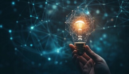 Illuminating ideas: a hand holding a glowing lightbulb connected to a network